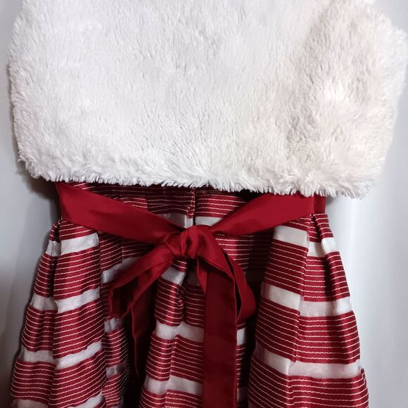 Jona Michelle Red White Stripe Party Dress Sleeveless with Faux Fur Shrug Sz 12 - Picture 9 of 13